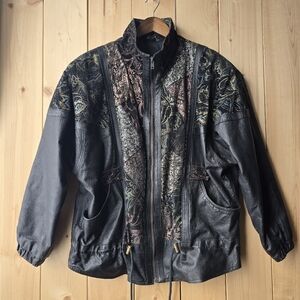 Vintage Georgio Ferrini Black Leather Bomber Jacket 80s 90s Womens Large